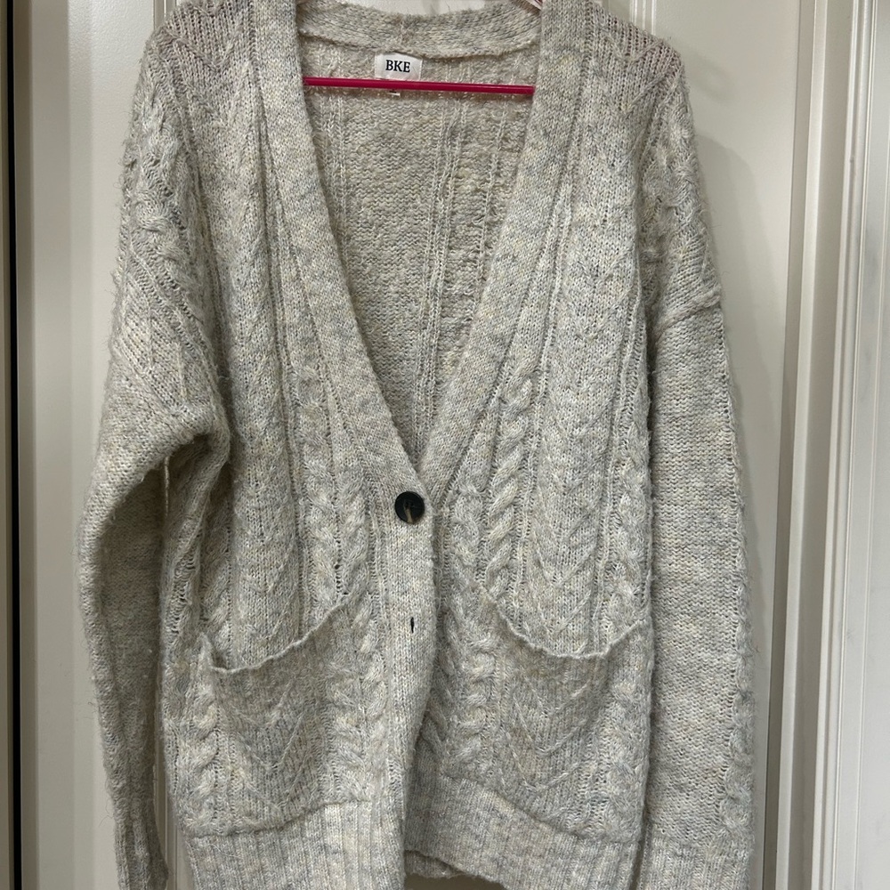 BKE Gray/Cream Knit Cardigan Sweater